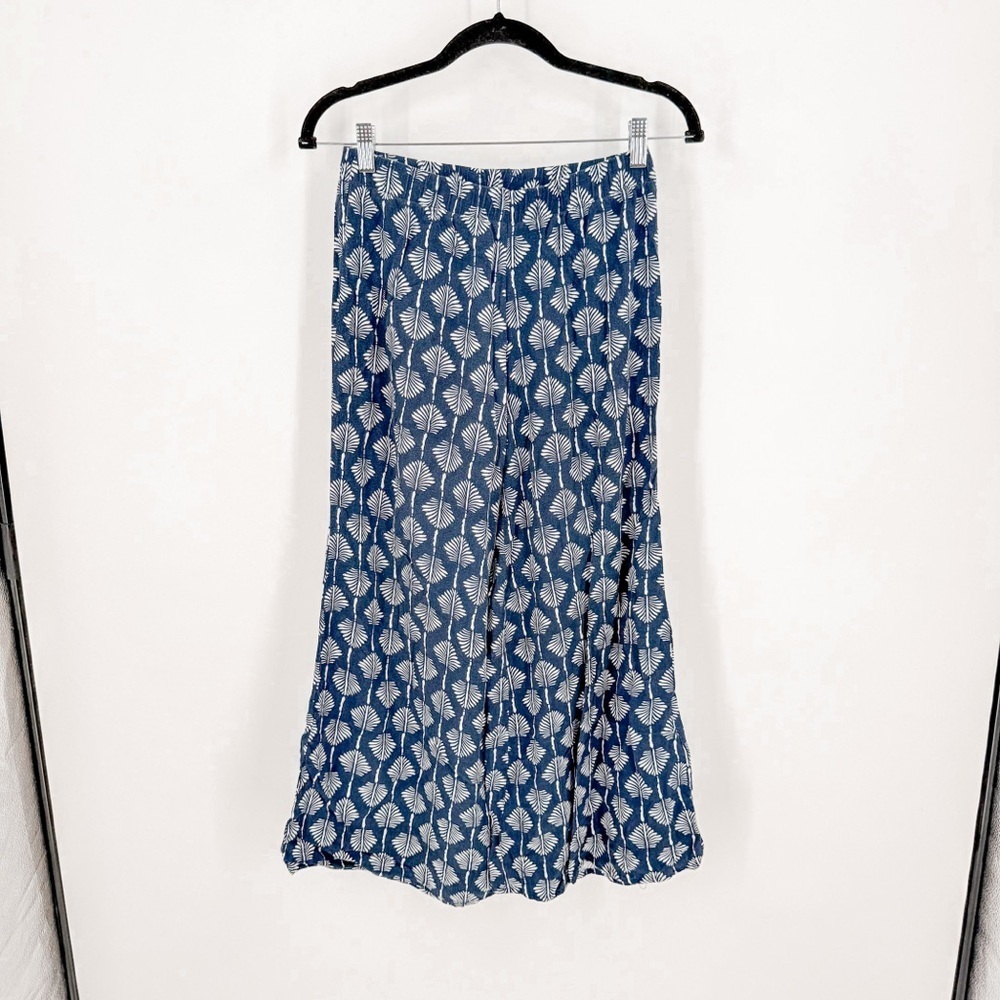 escapada Navy Blue White Leaf-Print Wide Leg Pants